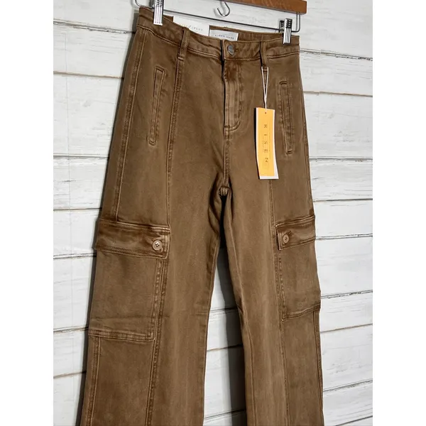 RISEN Cocoa Brown Cargo Pants Women's Size 3/26 High Rise Wide Leg Jeans - Image 2