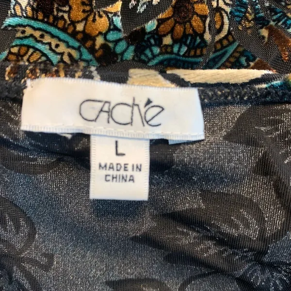 Cache Womens Size Large Multicolor Floral Velvet Embellished Stretch Blouse - Image 4