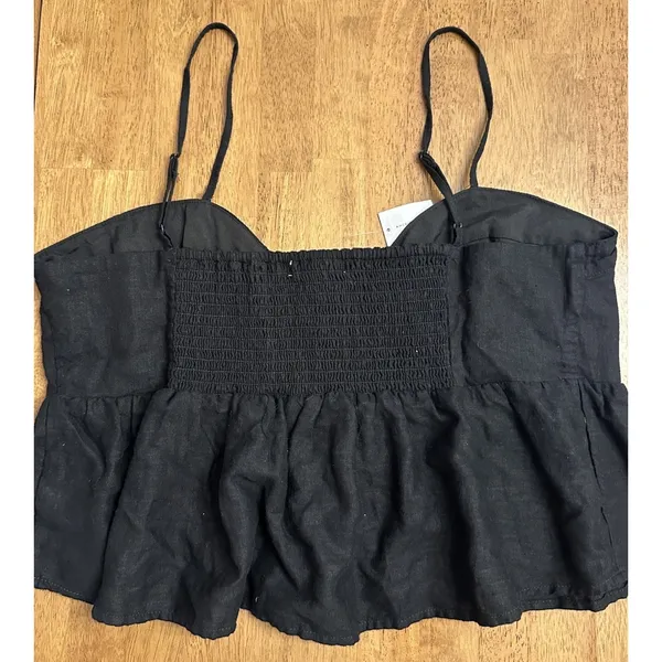 American Eagle Babydoll Peplum Cami Top Boho Festival Summer Black Linen XL NEW - Image 2