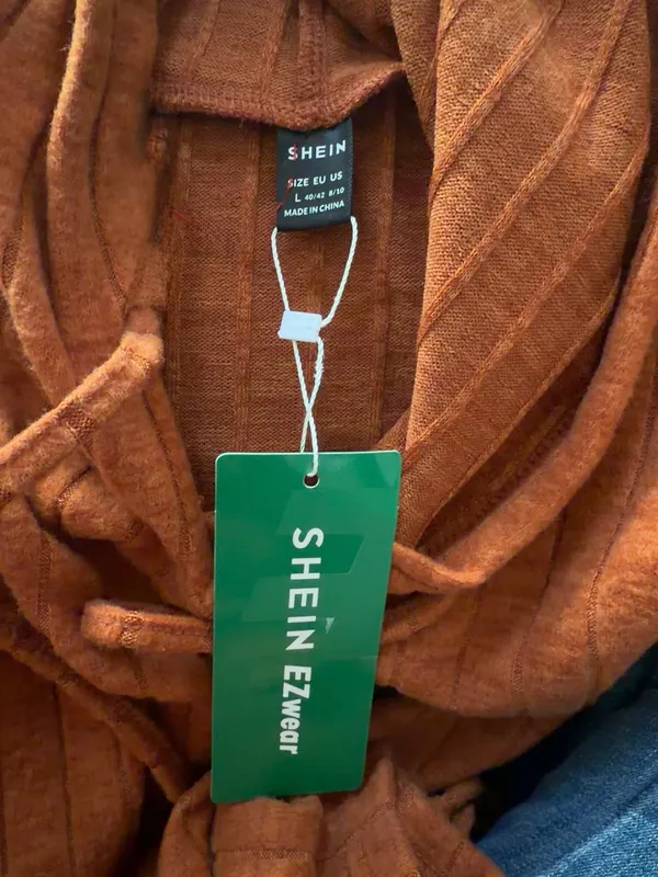 SHEIN EZwear Rust Ribbed Drawstring Hoodie Size L - Image 2