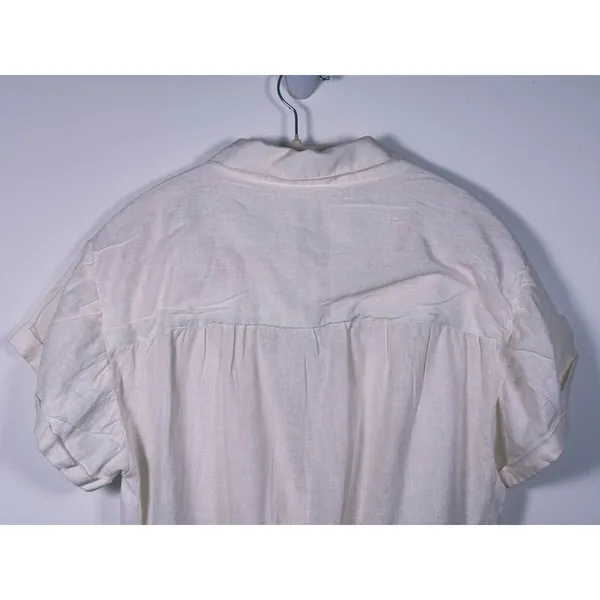 Sybilla Linen Blend Twist Front Crop Top Womens Size L White Minimalist Granola - Image 6