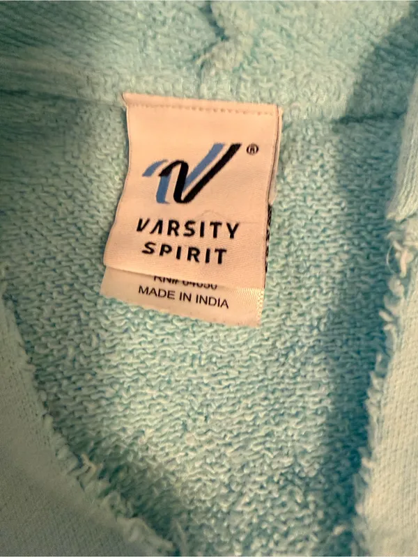 Varsity Spirit XS Blue Cropped Hoodie Raw Hem Cheer Sweatshirt Striped - Image 3