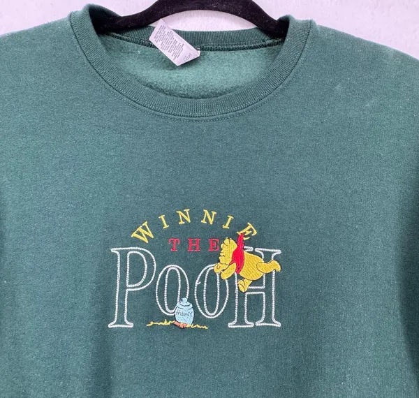 Vintage Winnie the Pooh Embroidered Green Sweatshirt Jerzees NuBlend M Grandma - Image 5