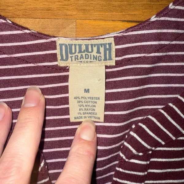 Duluth trading co. Linger tunic‎ style sweatshirt v neck stripes size MED - Image 4