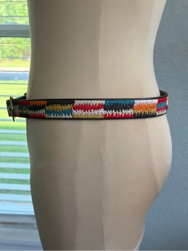 NWT Lucky Brand Leather Embroidered Patchwork Belt Size Small Woven Design - Image 2