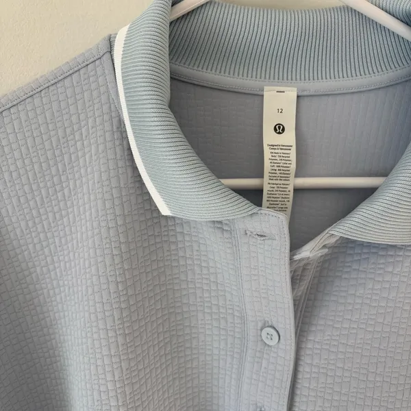 Lululemon Textured Long-Sleeve Polo Shirt Starch Blue White Athleisure Preppy - Image 6