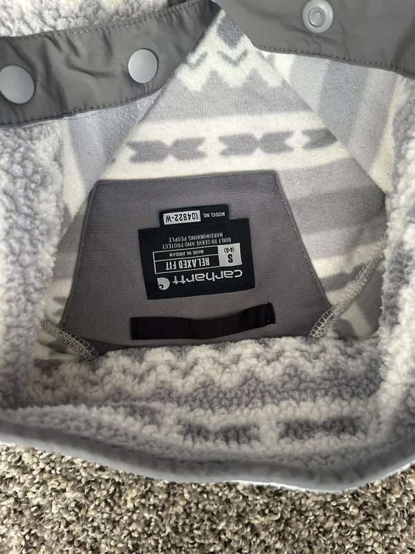 Carhartt Women’s Sherpa Fleece Pull-Over Grey & White Front Pouch Sz S 104922-W - Image 5