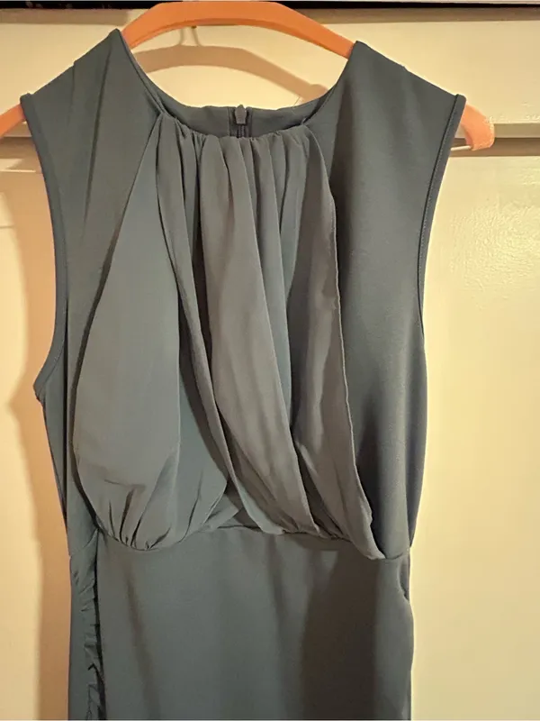 Grace Karin Slate Blue Sleeveless Draped Midi Dress - Image 4