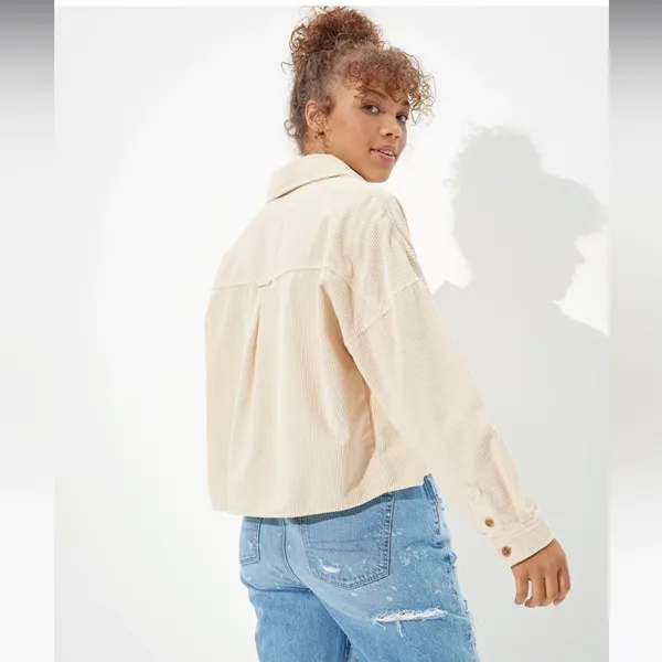 American Eagle Cropped Corduroy Button Up Shirt - Image 2