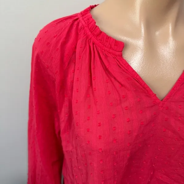 J. Crew Novelty Artist Top Swiss Dot Ruffle Red Pink Geranium Medium NEW - Image 3