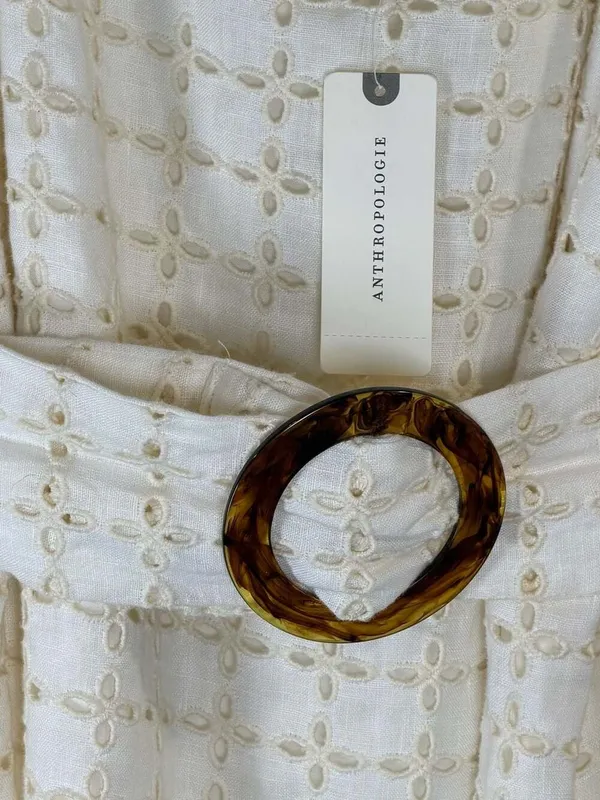Maeve by Anthropologie White Eyelet Linen Belted Maxi Dress - Image 6