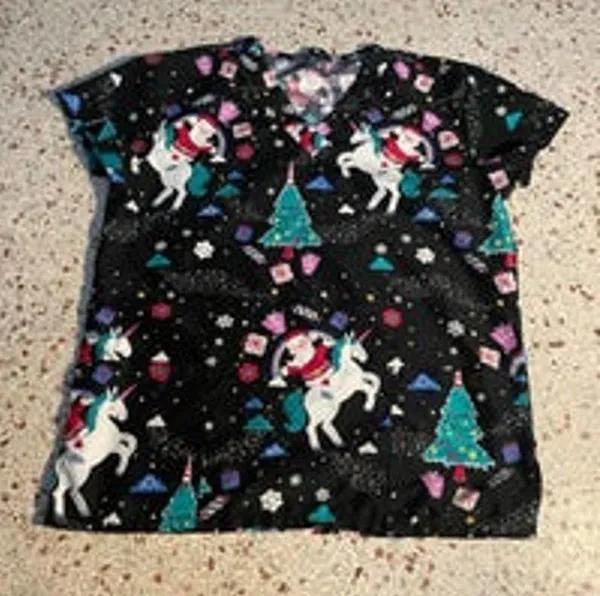 Scrub Top Christmas theme Small Black - Image 2