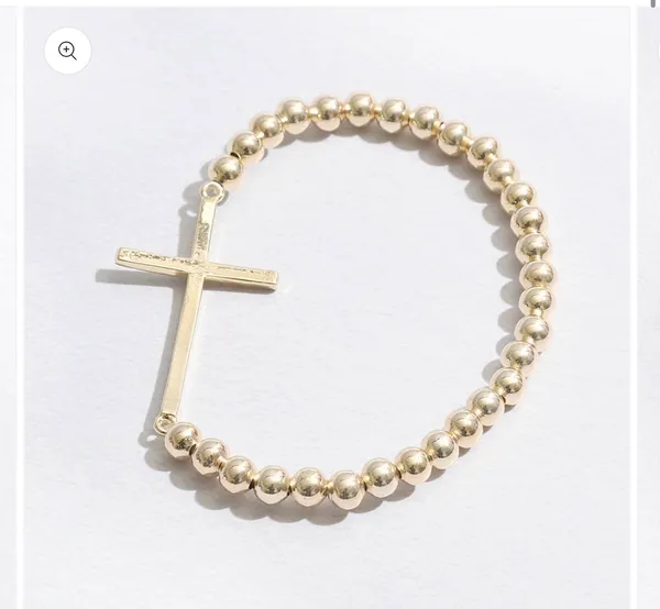 Cross Beaded Gold Tone Bracelet - Image 3