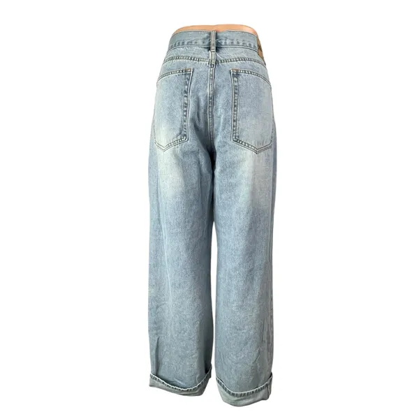 White Fox Women's Blue Light Wash Wide Leg Baggy Loose Fit Denim Jeans Size M - Image 2