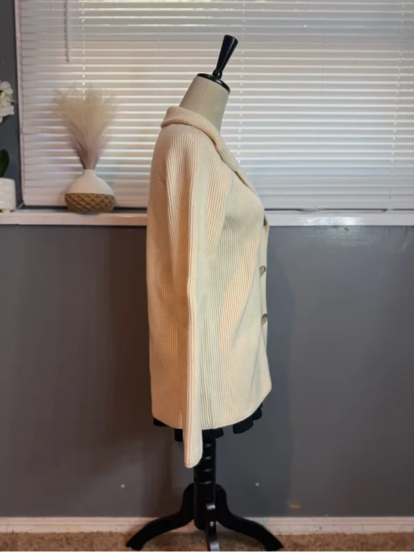 Jones New York Ivory Wool Angora Ribbed Toggle Cardigan Jacket Size S - Image 4
