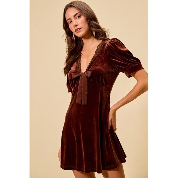 SO ME Velvet Short Sleeves Mini Dress - Mauve - Medium - Image 3