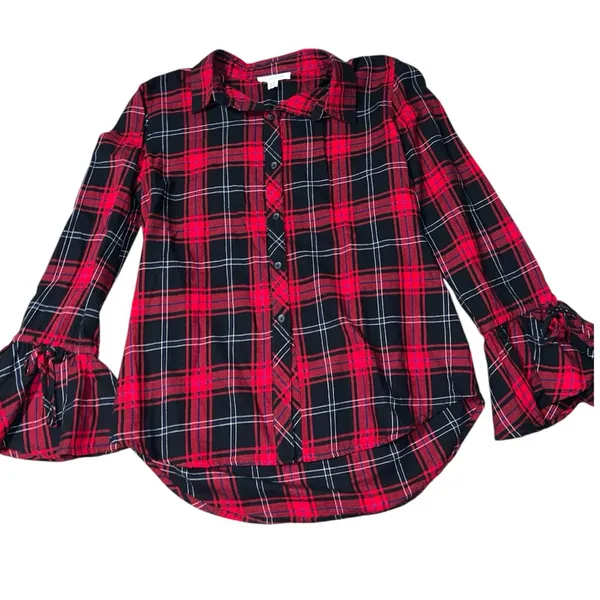 Beach lunch lounge Plaid ladies Shirt - Red and Black buffalo plaid - Image 2