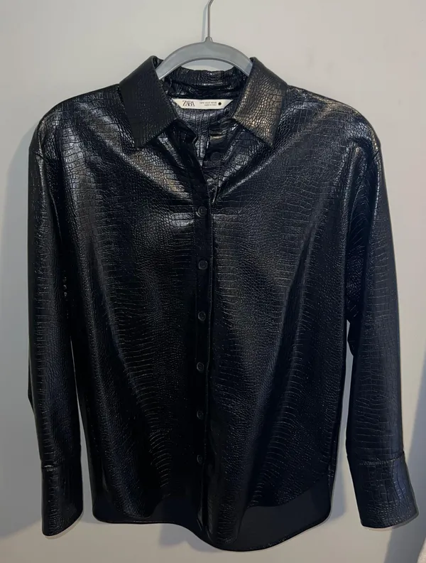 Zara Faux Black Leather Jacket - Image 2