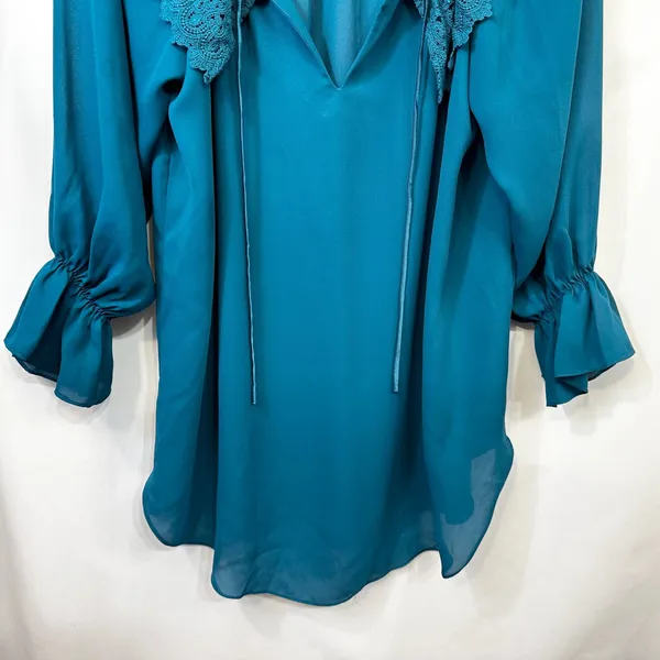 VTG Victoria's Secret Small Gown‎ Nightie Teal Blue Lace Ruffle Regency 749 - Image 4