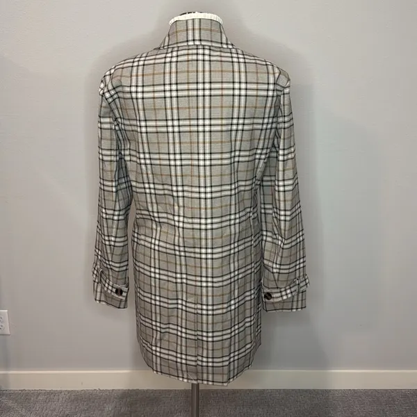 J. Ferrar Brown/White/Black Plaid Trench Coat Size L NWT - Image 4