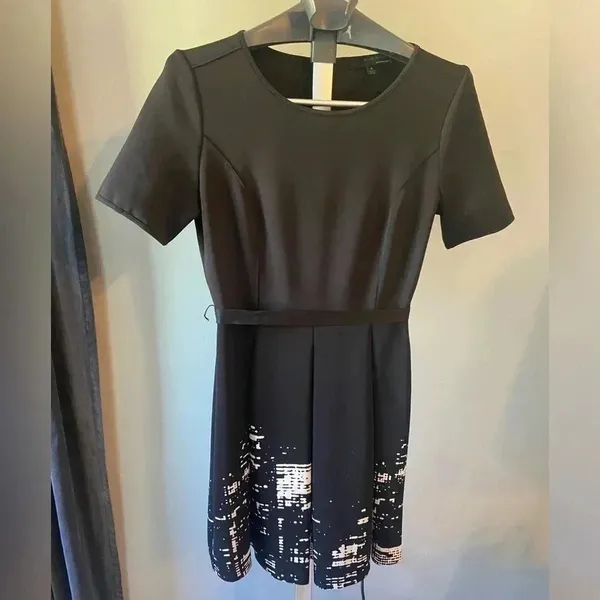 Elie Tahari Dress City Scape Buildings‎ New York Black White Size 4 Fit & Flare - Image 2