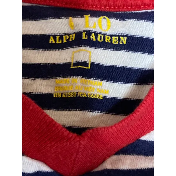 Polo Ralph Lauren White Navy Striped V Neck Short Sleeve Basic Tee T-Shirt Top S - Image 6