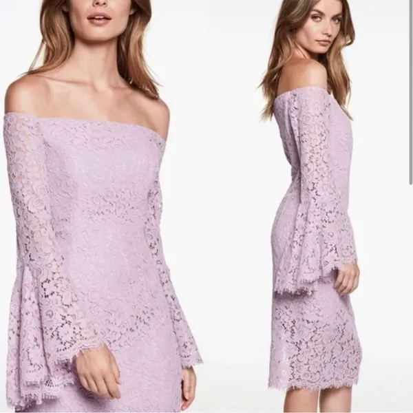 Bardot Solange Lilac Lace Midi Dress Off Shoulder Bell Sleeve NWT Size 4 - Image 4