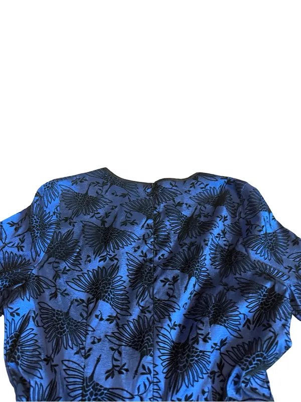 Voodoo Vixen Blue Black Bird Print Belted Fit Flare Midi Dress Medium Women's - Image 10