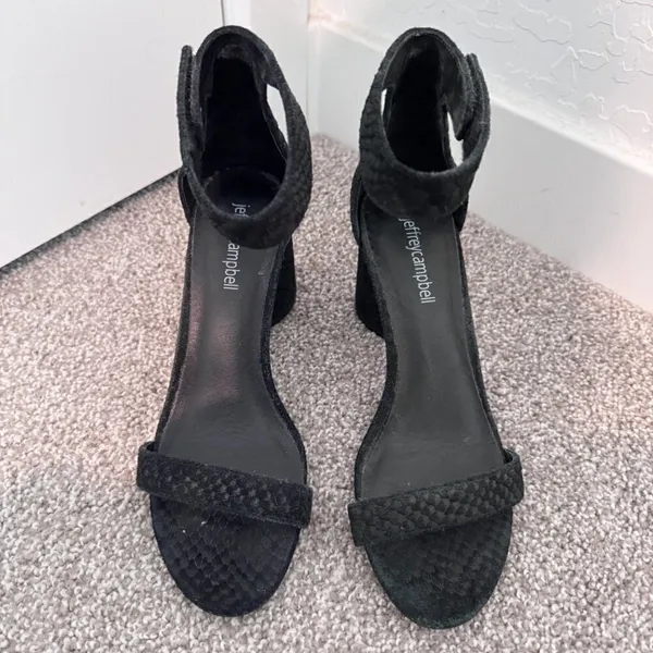 Jeffrey Campbell Laura Heels Size 6.5 Black Croc Ankle Strap Sandal Classic Chic - Image 9