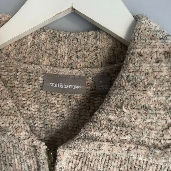 Croft & Barrow Y2K Cream Beige Chenille Sweater Knit‎ Zip Up Cozy Heritage XL - Image 7