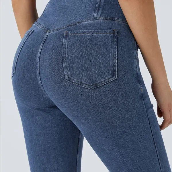 H13.- Halara Flex™ High Waisted Crossover Pocket Washed flare Jeans. XL P - Image 3