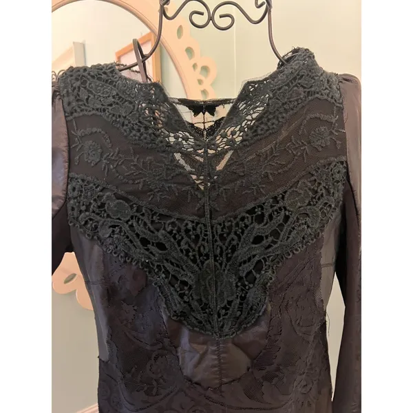 Witchy Goth Whimsy Victorian ‎ Steampunk Black Lace Leather Top S Cosplay - Image 3