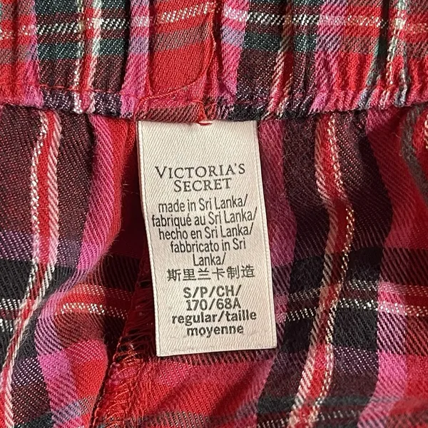Victoria's Secret Lounge Pants Red Black Plaid Pajama Bottoms Jogger Small Z-257 - Image 2