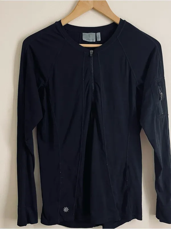 Athleta Pacifica UPF Long Sleeve Rashguard Quarter Zip Black Size M - Image 3