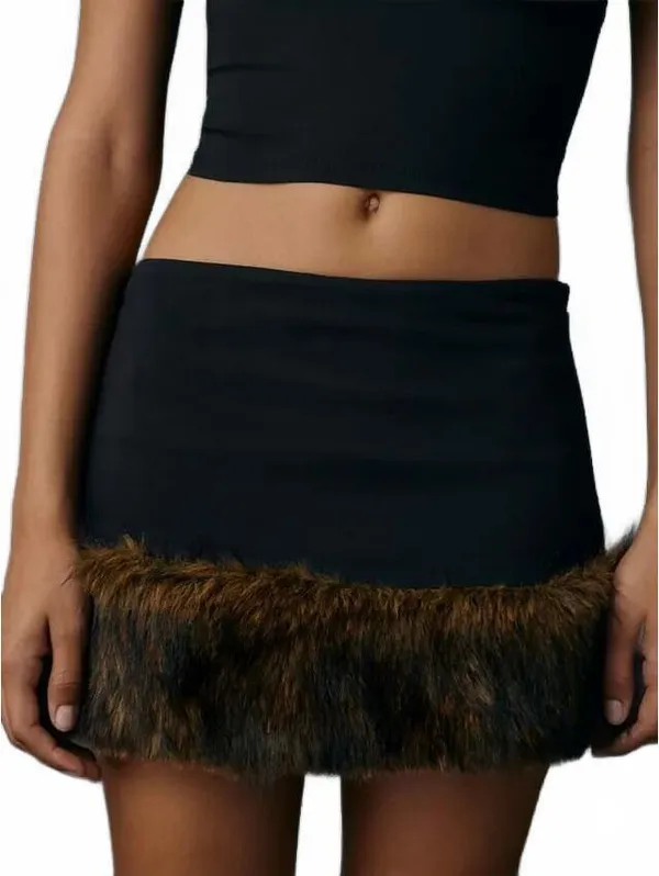 Urban Outfitters Fur-Ever Fine Faux Fur Trim 2-Piece Skirt Set NWT Black Large - Image 2