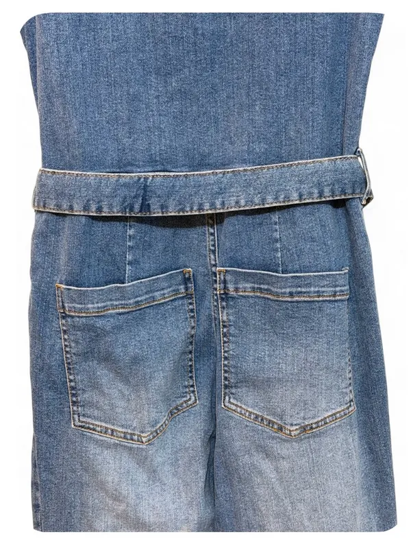 Avec Les Filles Women’s Blue Denim Short-Sleeve Tie-Waist Jumpsuit Size 30 - Image 13