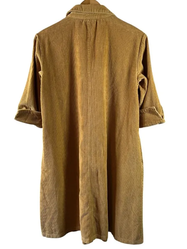 Vermont Country Store Mustard Corduroy Polo Dress S Cotton Cottagecore - Image 4