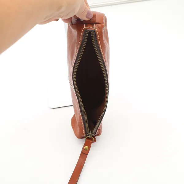 Patricia Nash Tan Leather Cosmetic Pouch Pencil Case Contrast Stitching - Image 5