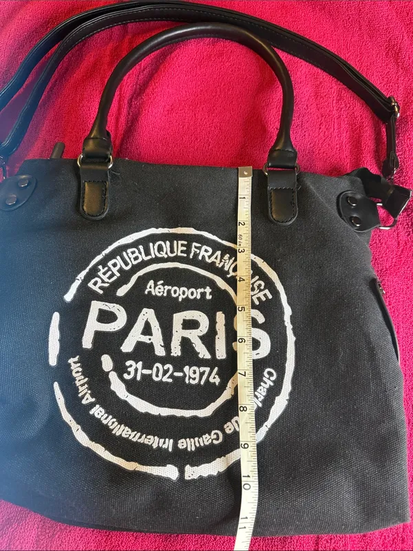 Black Canvas Tote with Dual Handles and Shoulder Strap - Image 8
