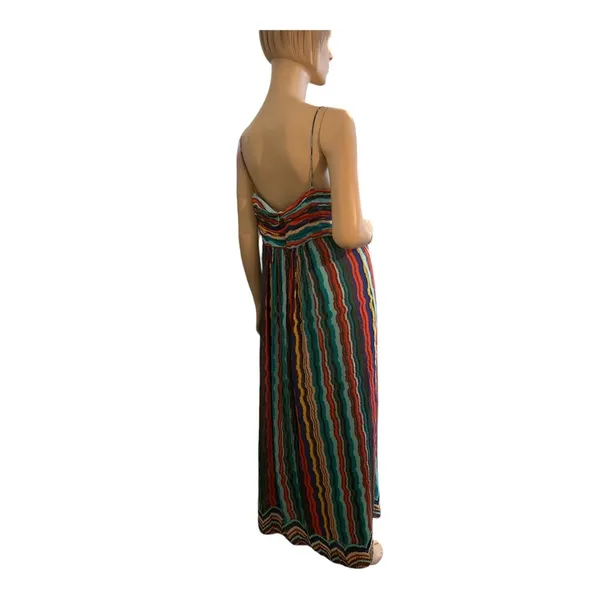 Sandra Darren SZ16 colorful stripes maxi dress blue‎ yellow red summer cruise - Image 3