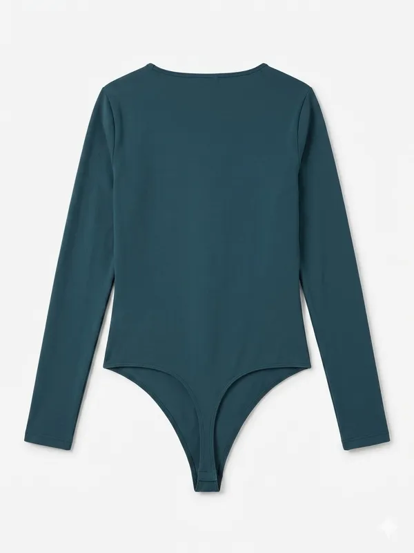 Abercrombie & Fitch Soft A&F Sweetheart Neck Long Sleeve Bodysuit Teal S - Image 2