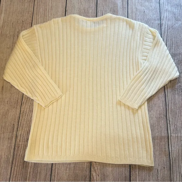 Vintage 80s Knit‎ Sweater Ribbed Womens Large Retro Cream Crewneck Pullover USA - Image 6