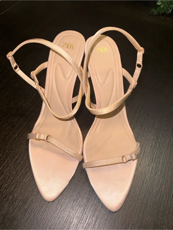 Zara High Heeled Fabric Sandals Beige - Image 3