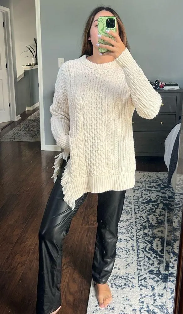 J.Crew Cozy Cable Knit Sweater with Fringe Slit - Image 2