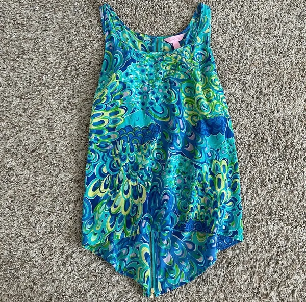 Lilly Pulitzer Silk Aerial Sea Blue Lagoon Blouse Sleeveless Top - Image 2