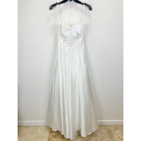 Lulus Khalida White Satin Pleated Strapless Gown Wedding Formal A Line Small NWT - Image 5