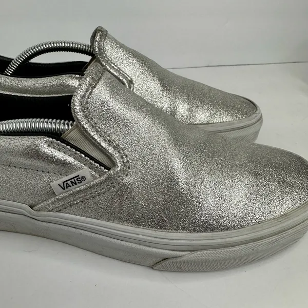Vans Unisex size 7.5 Womens 6 Mens Metallic Silver Slip On Skate Sneaker Shoe - Image 2