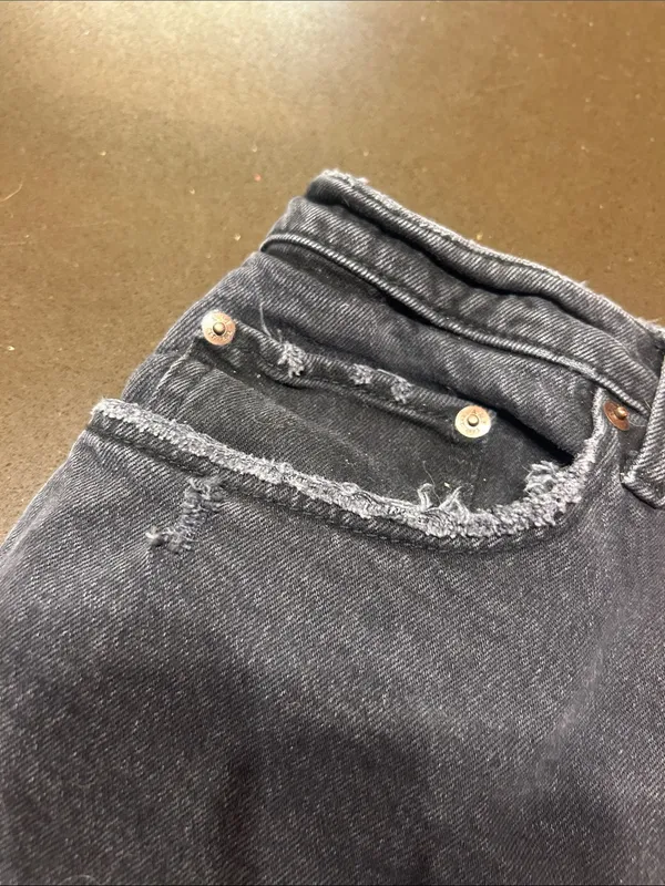 Abercrombie & Fitch Washed Black Distressed Denim Shorts - Image 3