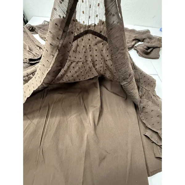 Old Navy Brown Metallic Dot Mini Dress XL Smocked Waist Chiffon Fit Flare 812952 - Image 8