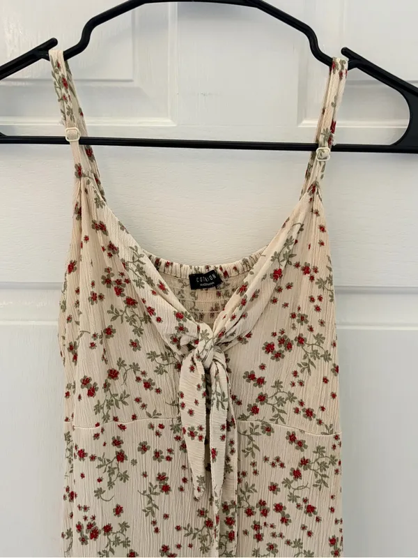 Cotton On Cream Floral Tie-Front Slip with Red & Green Print - Image 4